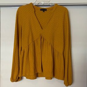 Kim & Cami Mustard V-Neck Textured Blouse